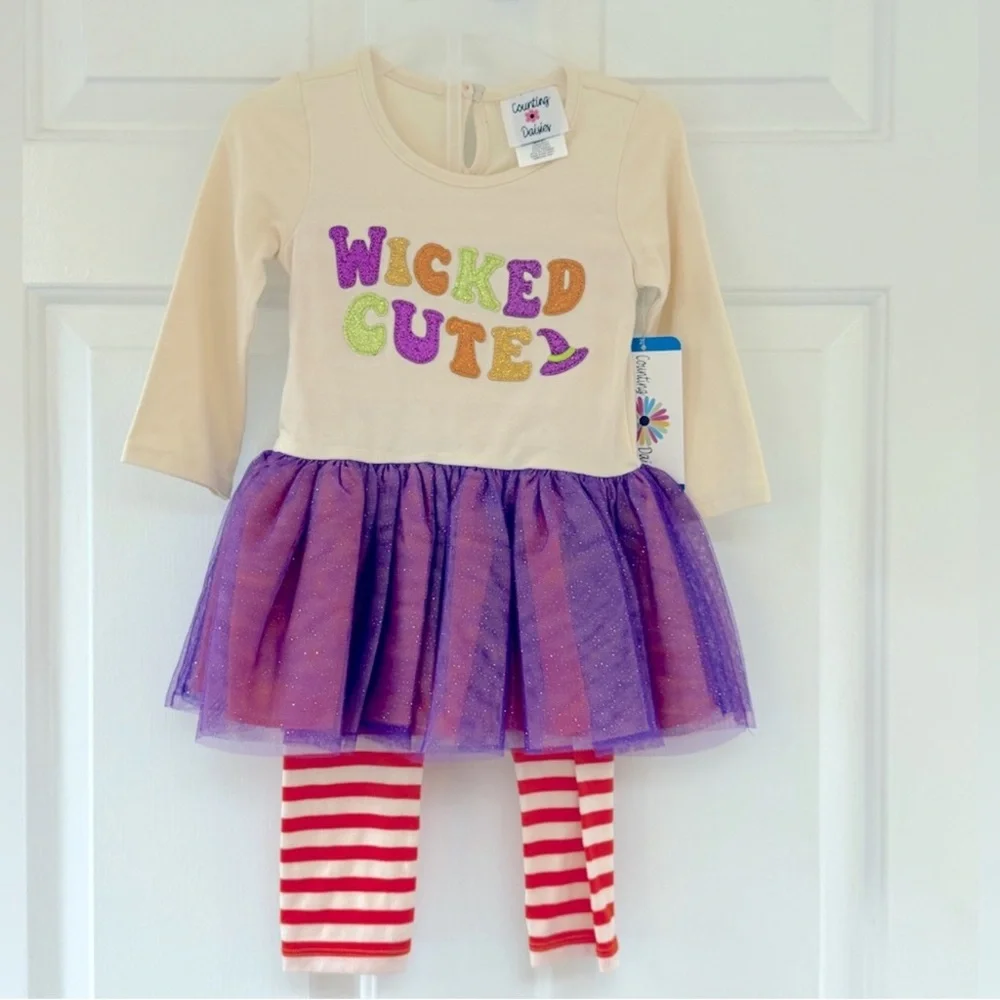 2-Piece Halloween Purple & Orange Tutu Pants Set - Wicked Cute, 18 months